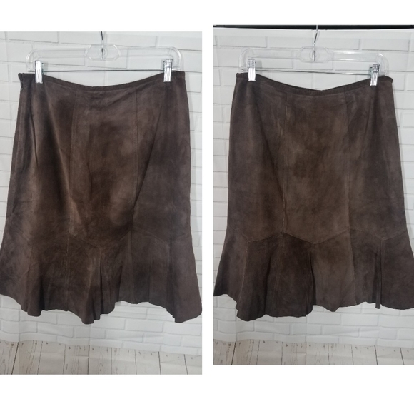 Alfani Brown Suede Leather Skirt - Picture 1 of 6